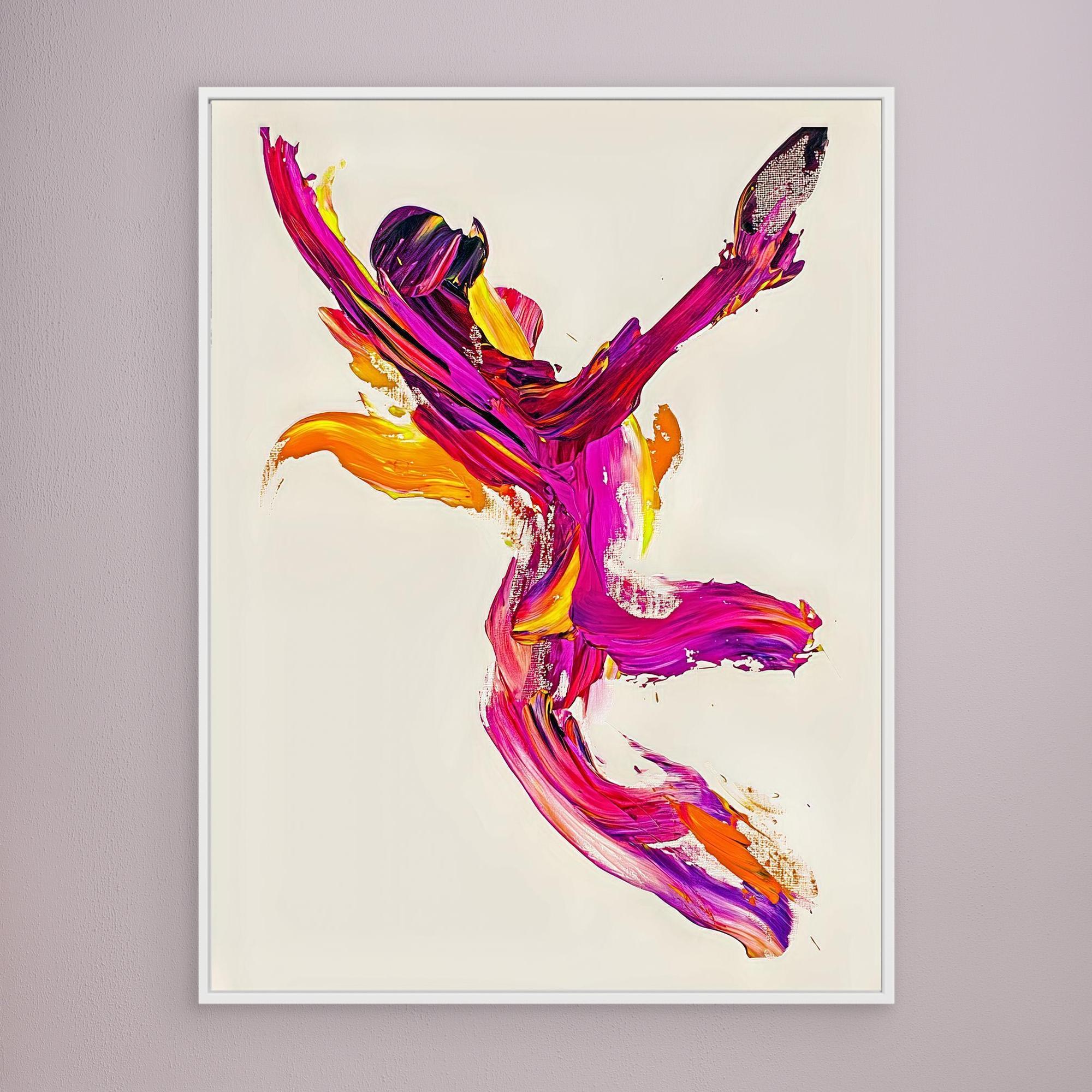 Canvas Print: "Flame Dancer" - Expressive Abstract Motion Wall Art modern abstract canvas wall art by Rossetti Art – luxury interior design artwork for living room, bedroom, office – Abstract dancer canvas print Energetic abstract figure artwork Expressive modern art with bold brushstrokes