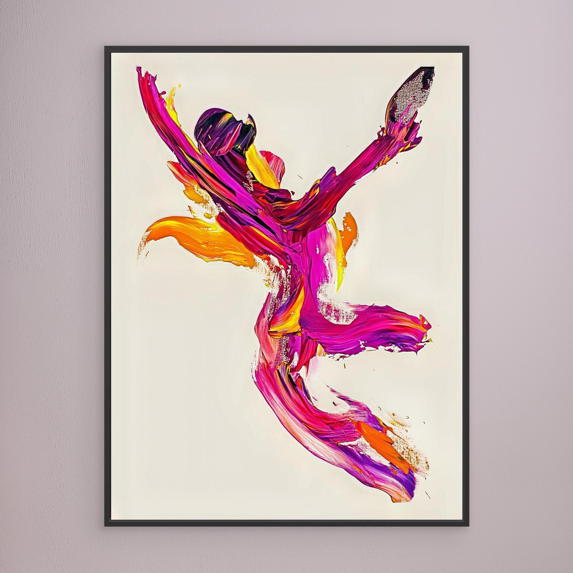 Canvas Print: "Flame Dancer" - Expressive Abstract Motion Wall Art modern abstract canvas wall art by Rossetti Art – luxury interior design artwork for living room, bedroom, office – Abstract dancer canvas print Energetic abstract figure artwork Expressive modern art with bold brushstrokes