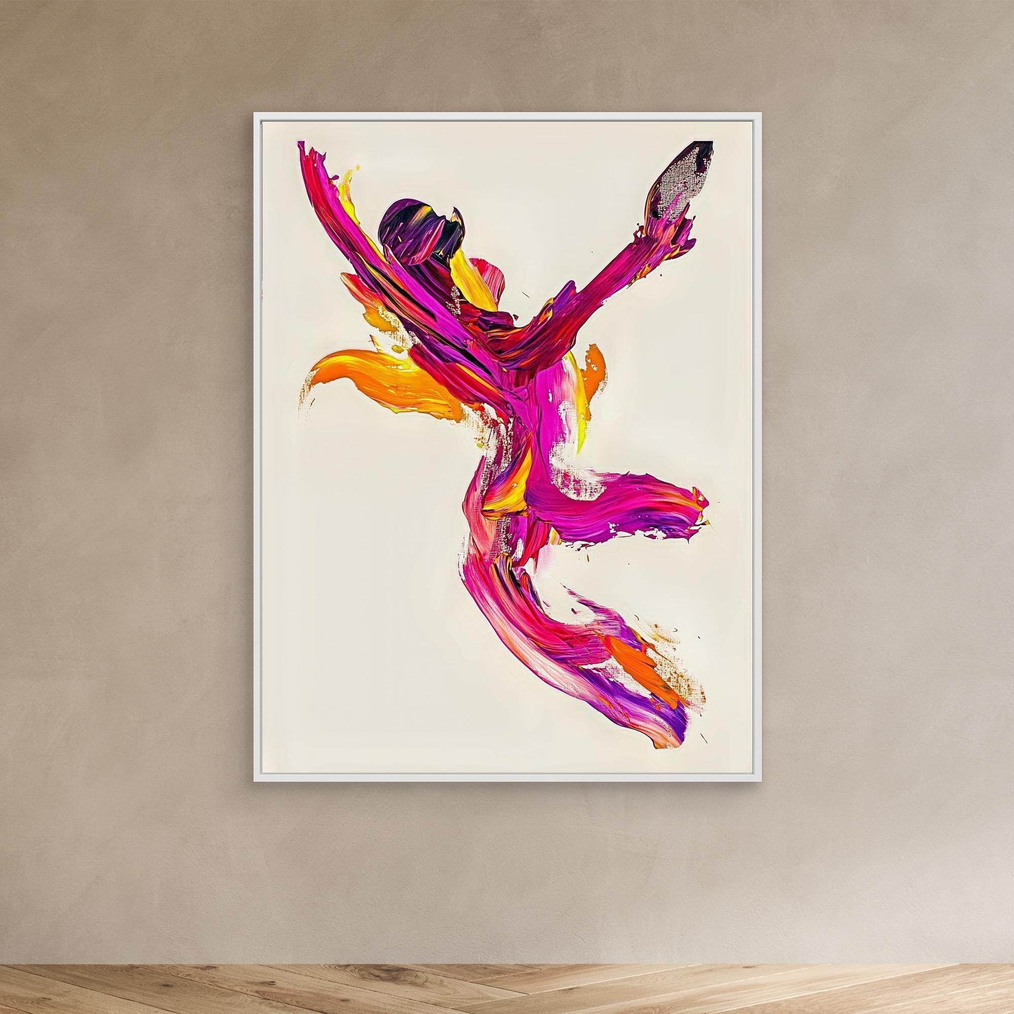 Canvas Print: "Flame Dancer" - Expressive Abstract Motion Wall Art modern abstract canvas wall art by Rossetti Art – luxury interior design artwork for living room, bedroom, office – Abstract dancer canvas print Energetic abstract figure artwork Expressive modern art with bold brushstrokes
