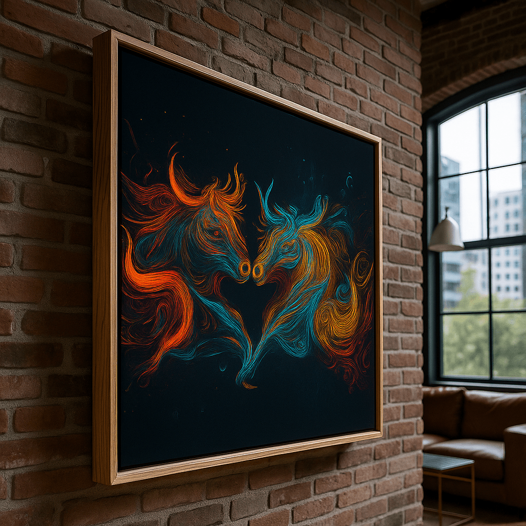 Canvas Print : Flame vs Frost – Two Horses in Eternal Battle | Canvas Art Print - Chiara Rossetti