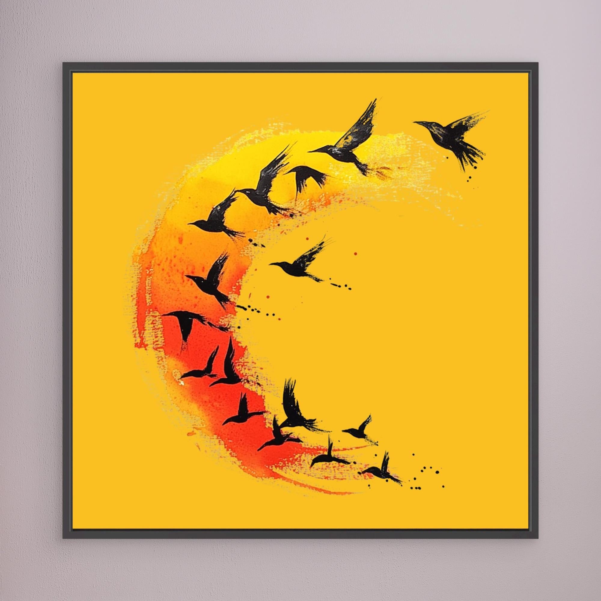 Canvas Print: Flight in Flame Arc – Abstract Art Bird in Flight modern abstract canvas wall art by Rossetti Art – luxury interior design artwork for living room, bedroom, office – Abstract Bird Art Surreal Bird Art
