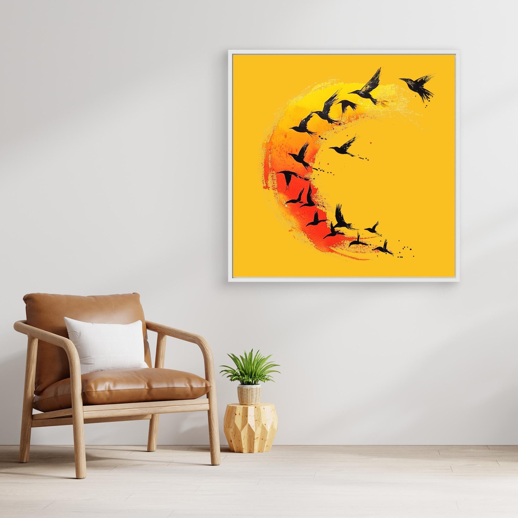 Canvas Print: Flight in Flame Arc – Abstract Art Bird in Flight modern abstract canvas wall art by Rossetti Art – luxury interior design artwork for living room, bedroom, office – Abstract Bird Art Surreal Bird Art