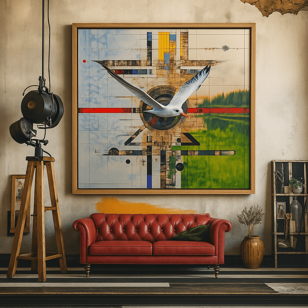 Canvas Print : Flight of Harmony - Abstract Geometric Nature Art modern abstract canvas wall art by Rossetti Art – luxury interior design artwork for living room, bedroom, office – Abstract Nature Art Contemporary Art for Sale Geometric Wall Art