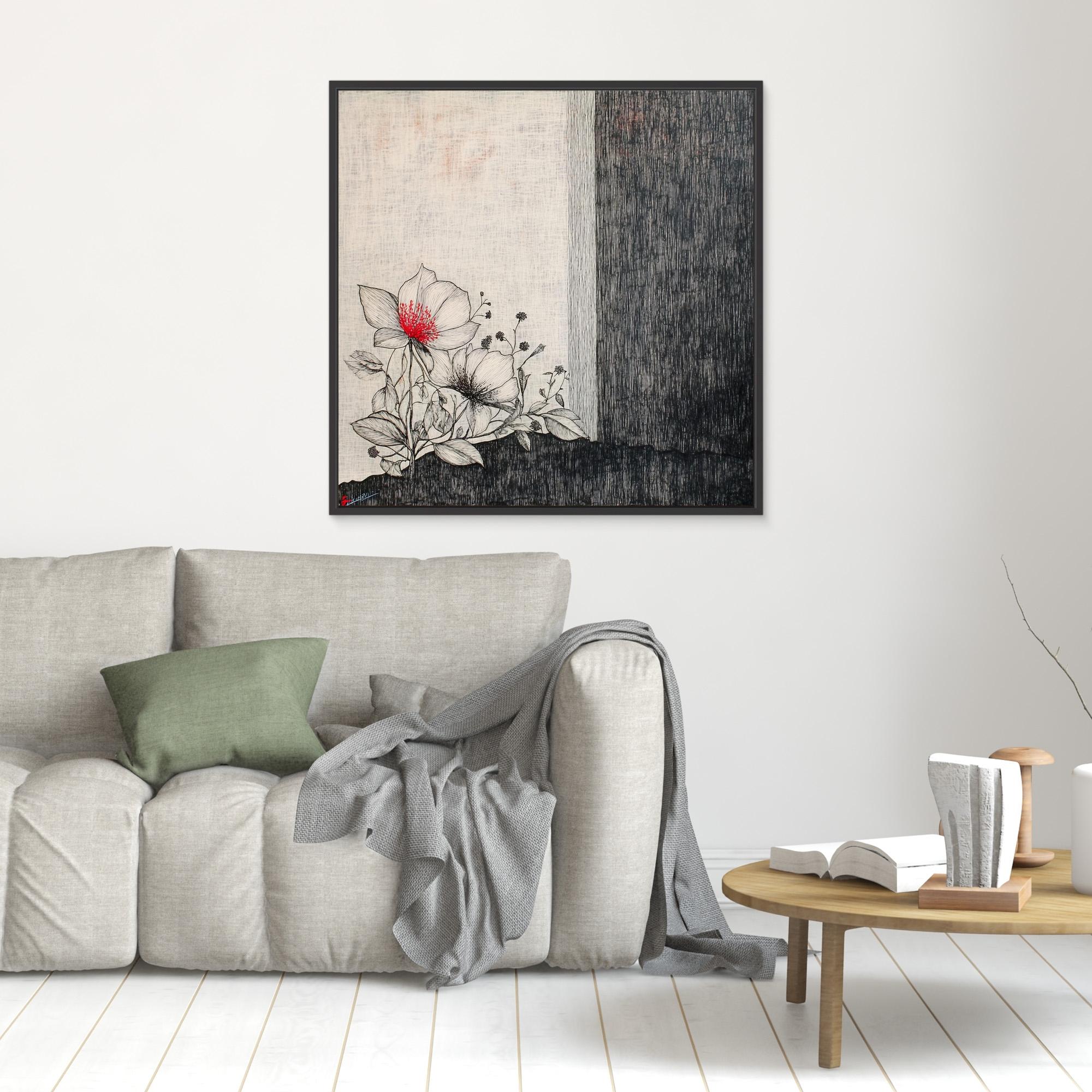 Canvas Print : Floral Serenity - Floral Line Art Wall Art modern abstract canvas wall art by Rossetti Art – luxury interior design artwork for living room, bedroom, office – floral line art design floral line art tattoo floral line art wallpaper