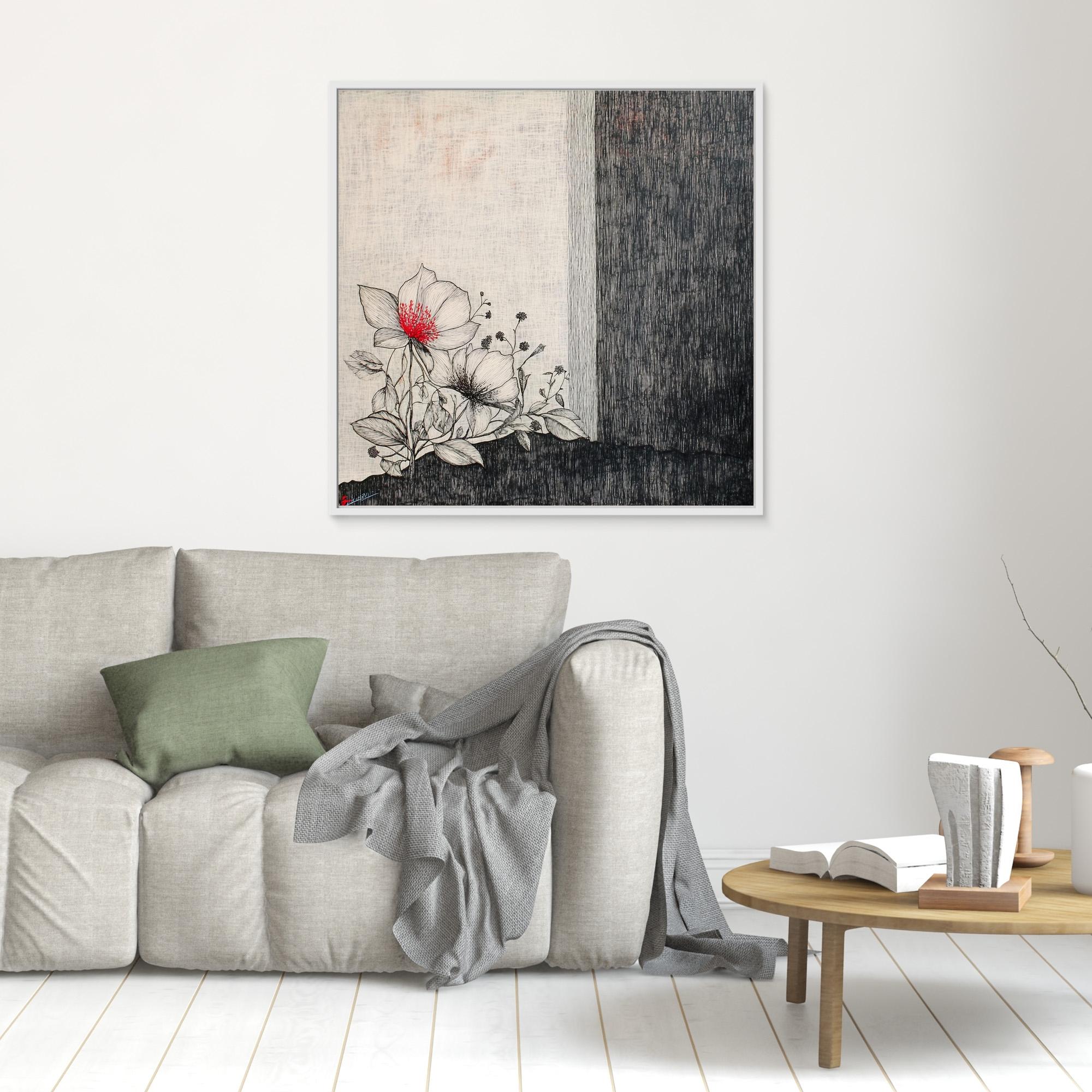 Canvas Print : Floral Serenity - Floral Line Art Wall Art modern abstract canvas wall art by Rossetti Art – luxury interior design artwork for living room, bedroom, office – floral line art design floral line art tattoo floral line art wallpaper