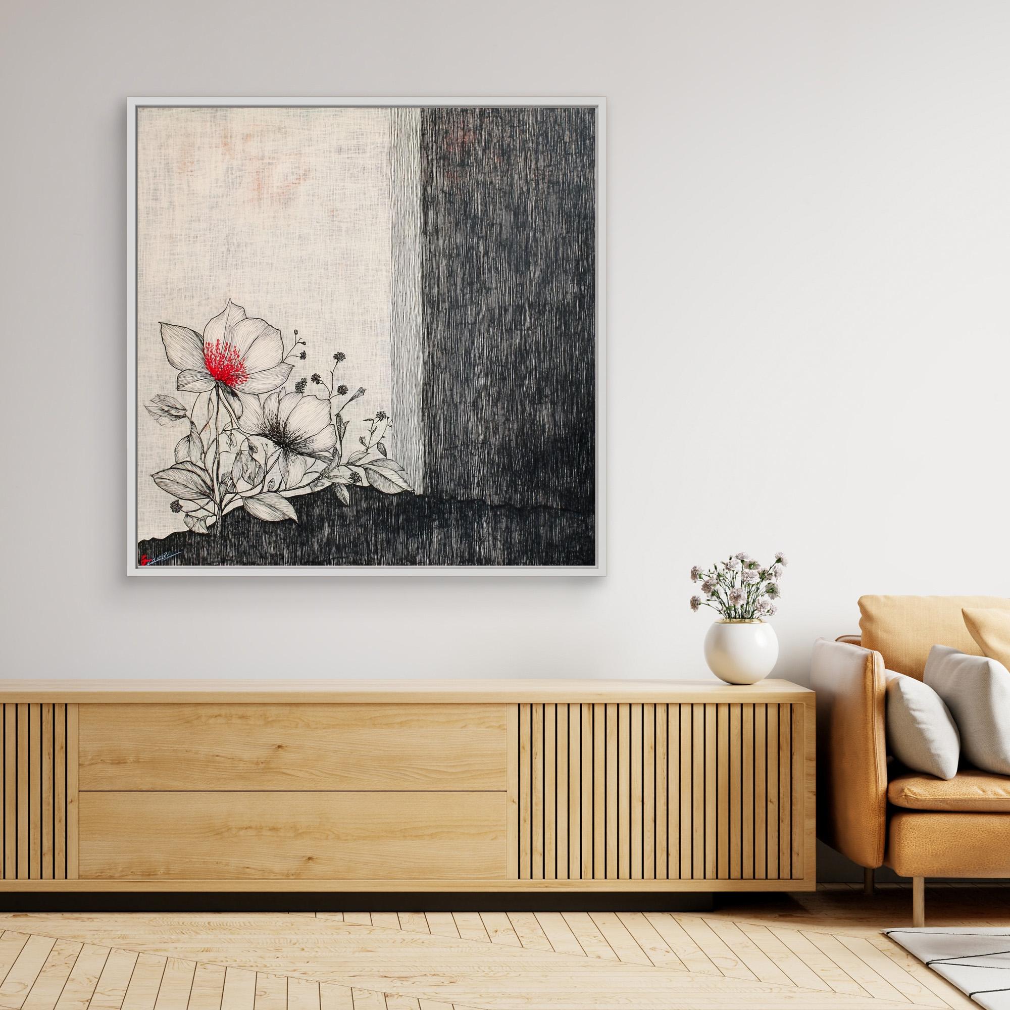Canvas Print : Floral Serenity - Floral Line Art Wall Art modern abstract canvas wall art by Rossetti Art – luxury interior design artwork for living room, bedroom, office – floral line art design floral line art tattoo floral line art wallpaper