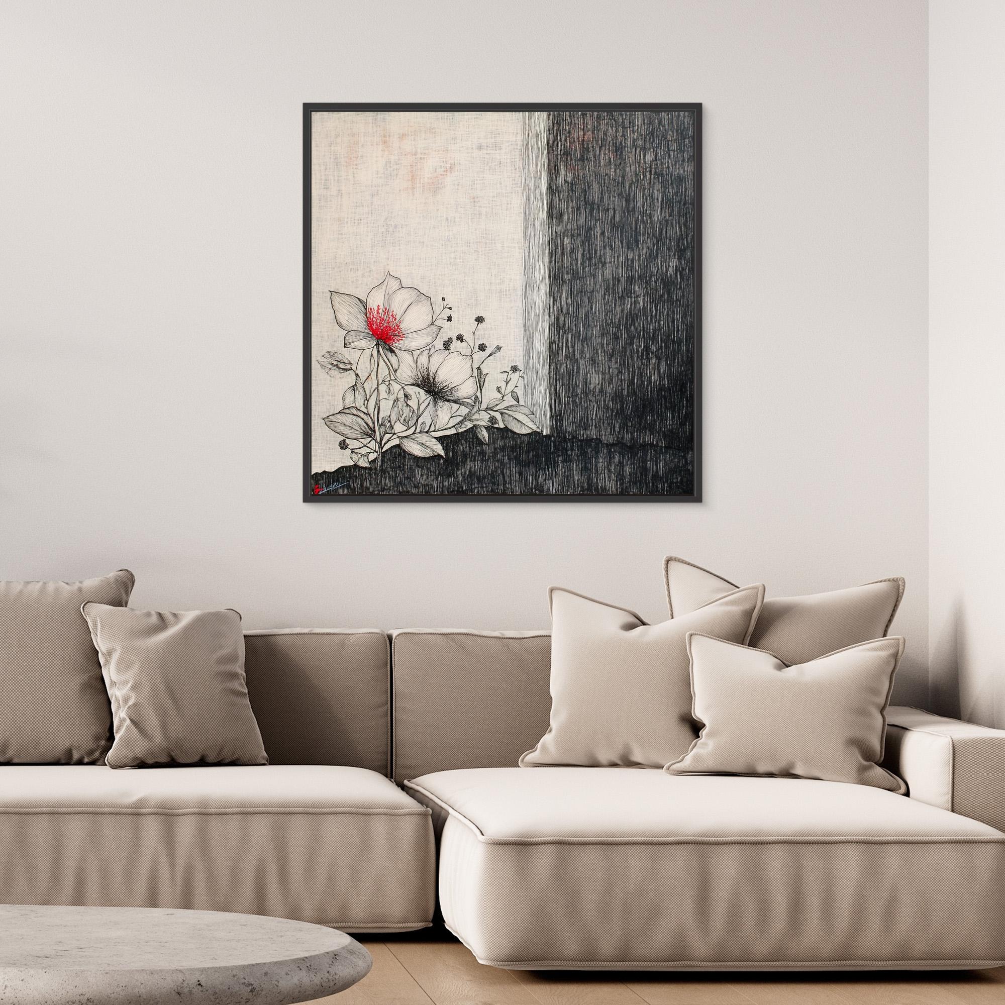 Canvas Print : Floral Serenity - Floral Line Art Wall Art modern abstract canvas wall art by Rossetti Art – luxury interior design artwork for living room, bedroom, office – floral line art design floral line art tattoo floral line art wallpaper