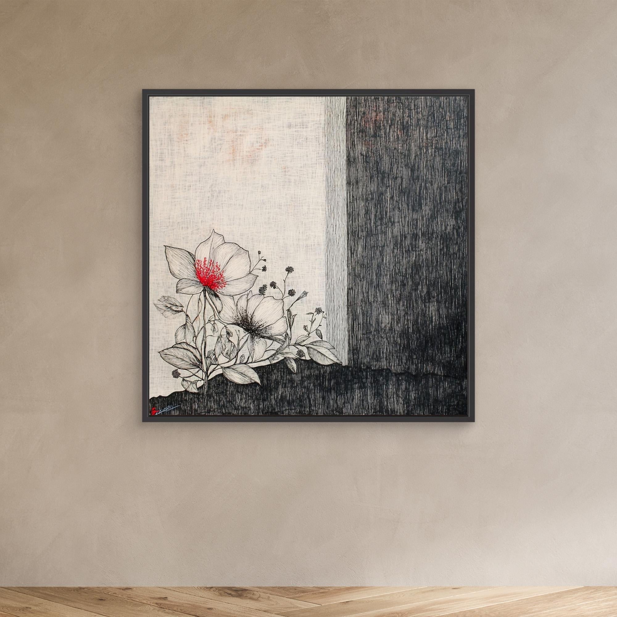 Canvas Print : Floral Serenity - Floral Line Art Wall Art modern abstract canvas wall art by Rossetti Art – luxury interior design artwork for living room, bedroom, office – floral line art design floral line art tattoo floral line art wallpaper