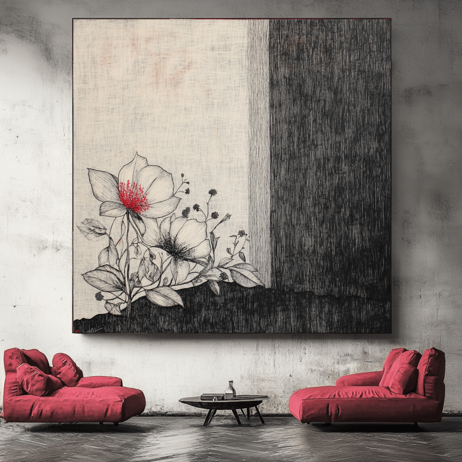 Canvas Print : Floral Serenity - Floral Line Art Wall Art modern abstract canvas wall art by Rossetti Art – luxury interior design artwork for living room, bedroom, office – floral line art design floral line art tattoo floral line art wallpaper