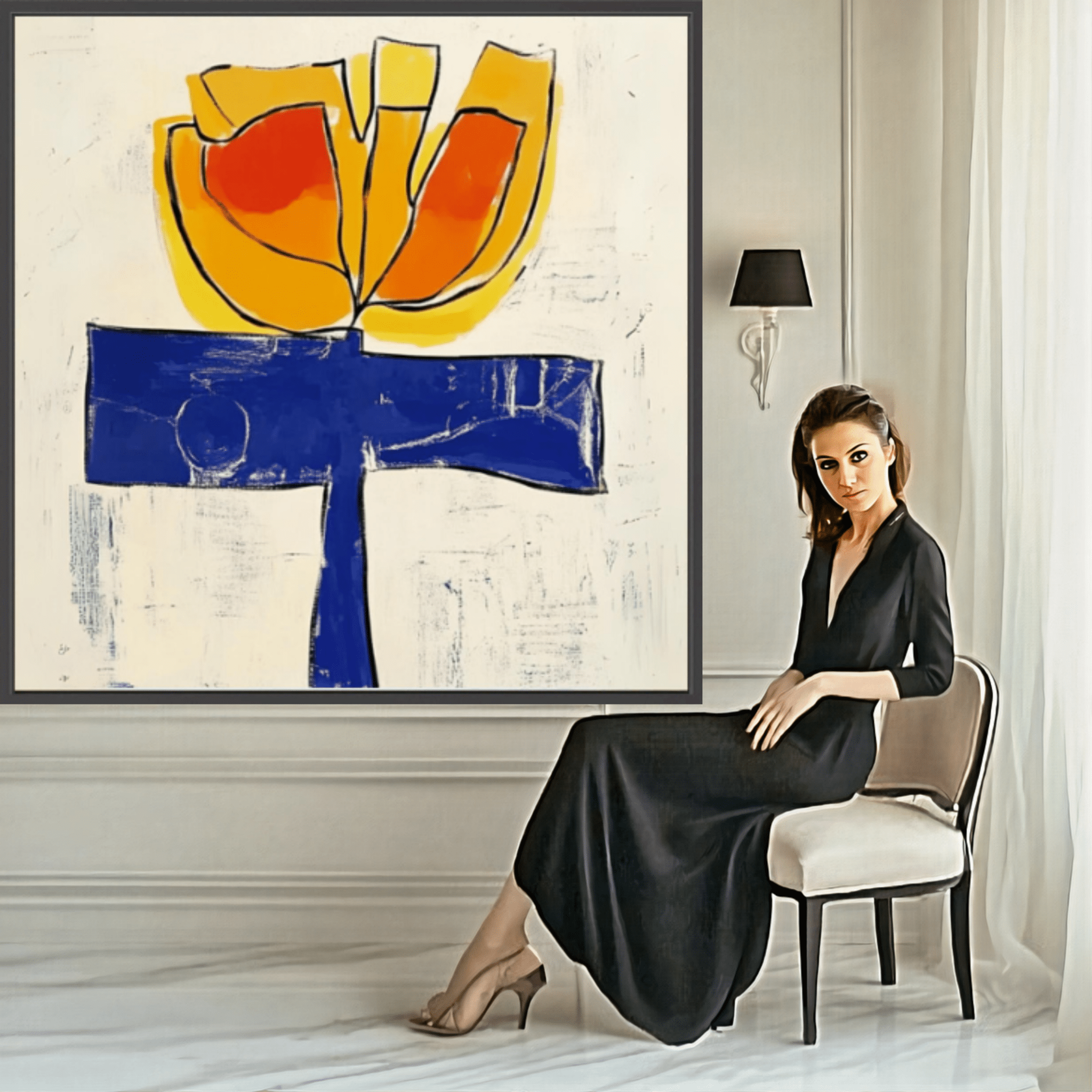 Canvas Print: "Flourish" – Abstract Floral Modern Art modern abstract canvas wall art by Rossetti Art – luxury interior design artwork for living room, bedroom, office – artistic flower crown bold floral portrait contemporary floral decor