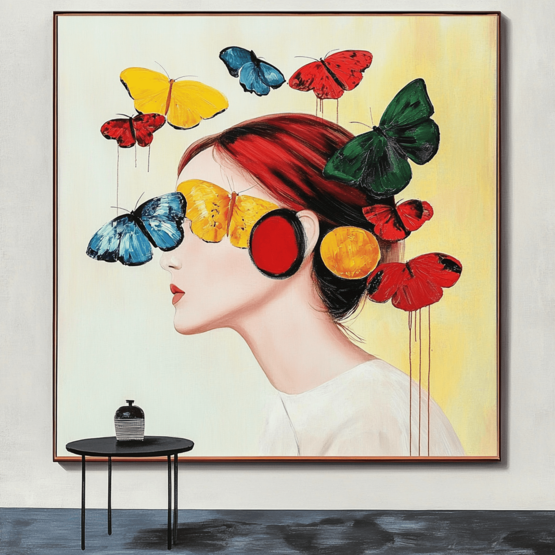 Canvas Print : Flutter of Dreams - Butterfly Portrait Art Print modern abstract canvas wall art by Rossetti Art – luxury interior design artwork for living room, bedroom, office – Butterfly portrait art Butterfly wall art Colorful woman portrait