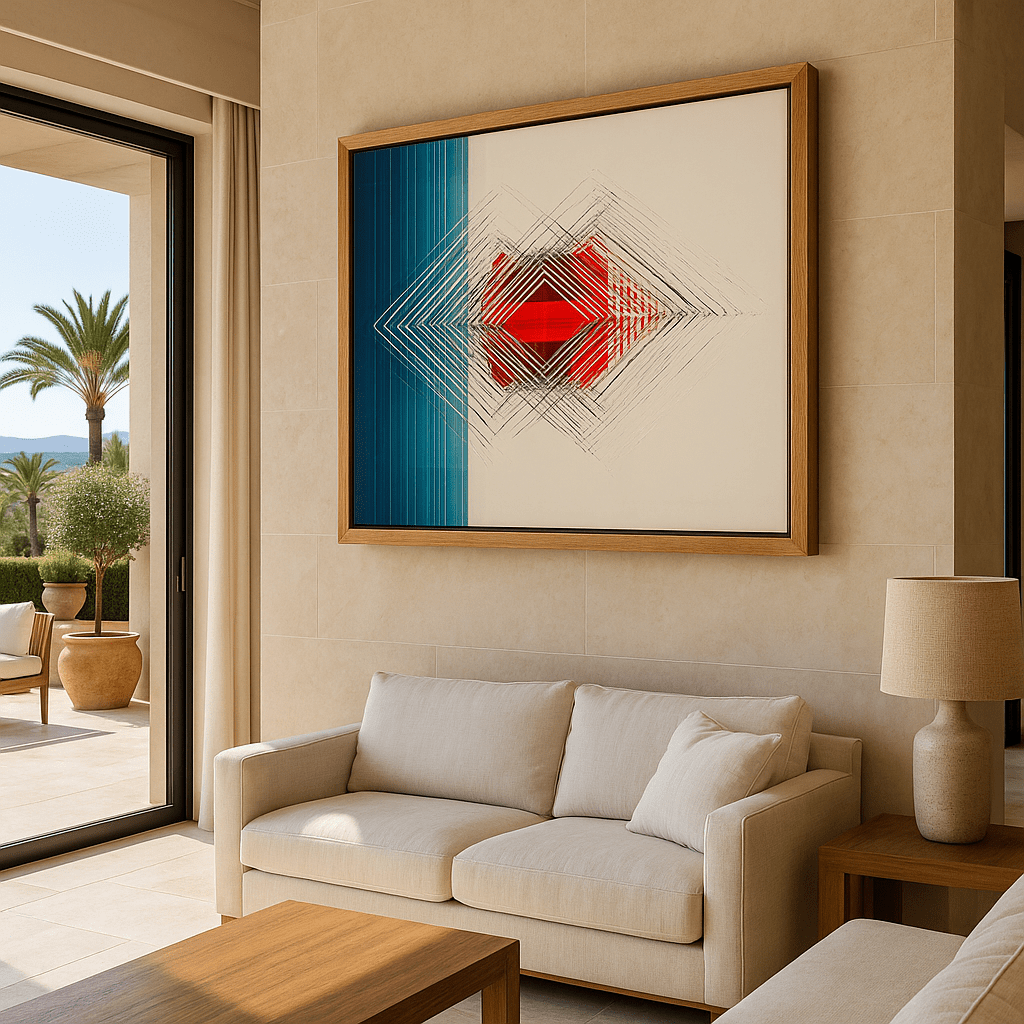 Canvas Print: "Fractal Echo" - Futuristic Geometric Abstract Wall Art modern abstract canvas wall art by Rossetti Art – luxury interior design artwork for living room, bedroom, office – Contemporary Line Art Futuristic Geometric Canvas High - Tech Wall Decor