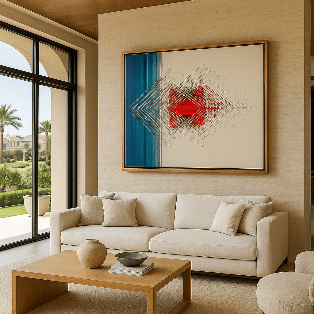 Canvas Print: "Fractal Echo" - Futuristic Geometric Abstract Wall Art modern abstract canvas wall art by Rossetti Art – luxury interior design artwork for living room, bedroom, office – Contemporary Line Art Futuristic Geometric Canvas High - Tech Wall Decor