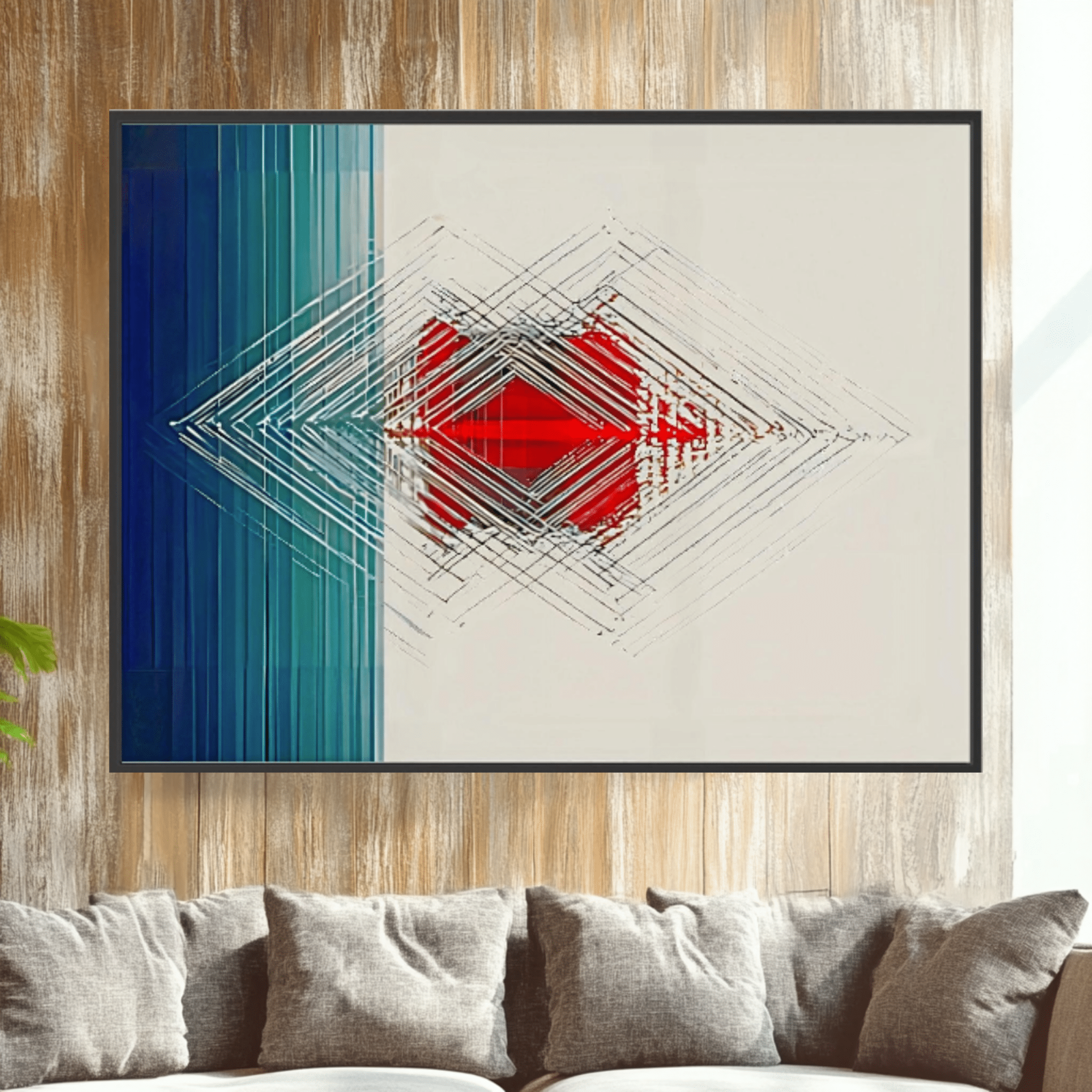 Canvas Print: "Fractal Echo" - Futuristic Geometric Abstract Wall Art modern abstract canvas wall art by Rossetti Art – luxury interior design artwork for living room, bedroom, office – Contemporary Line Art Futuristic Geometric Canvas High - Tech Wall Decor
