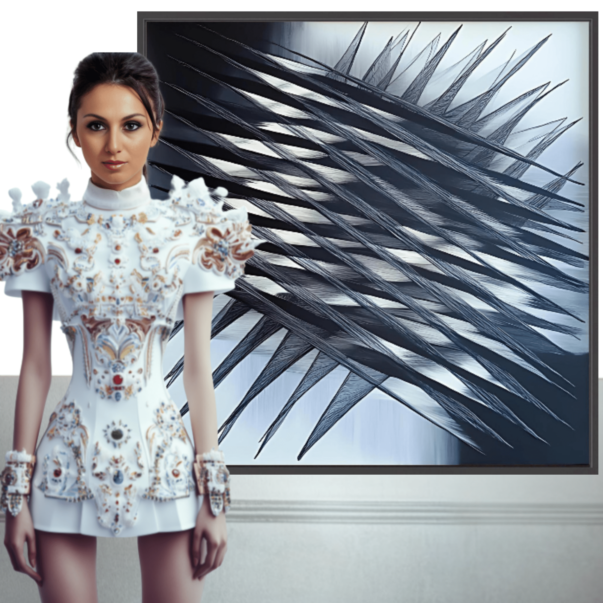 Canvas Print: "Fractured Symmetry" - Abstract Line Art Black and White modern abstract canvas wall art by Rossetti Art – luxury interior design artwork for living room, bedroom, office – Black And White Art Black and white artwork black and white canvas