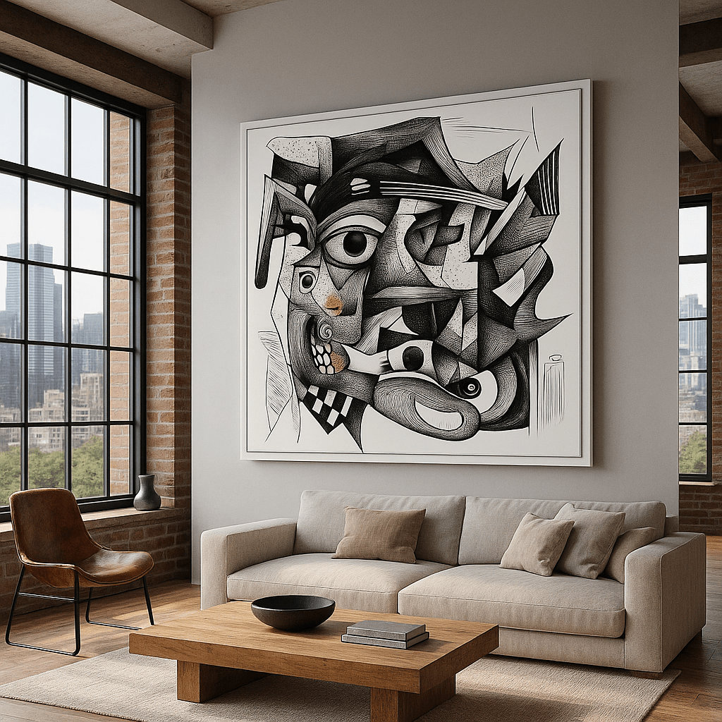 Canvas Print : "Fragmented Reflections" - Black & White Print Art modern abstract canvas wall art by Rossetti Art – luxury interior design artwork for living room, bedroom, office – Black And White Art Black and white artwork black and white canvas