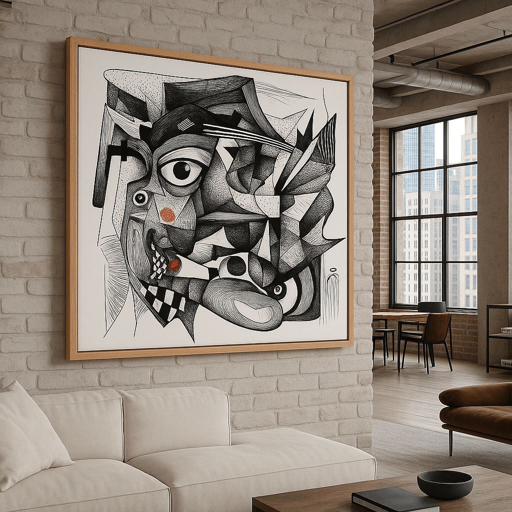 Canvas Print : "Fragmented Reflections" - Black & White Print Art modern abstract canvas wall art by Rossetti Art – luxury interior design artwork for living room, bedroom, office – Black And White Art Black and white artwork black and white canvas