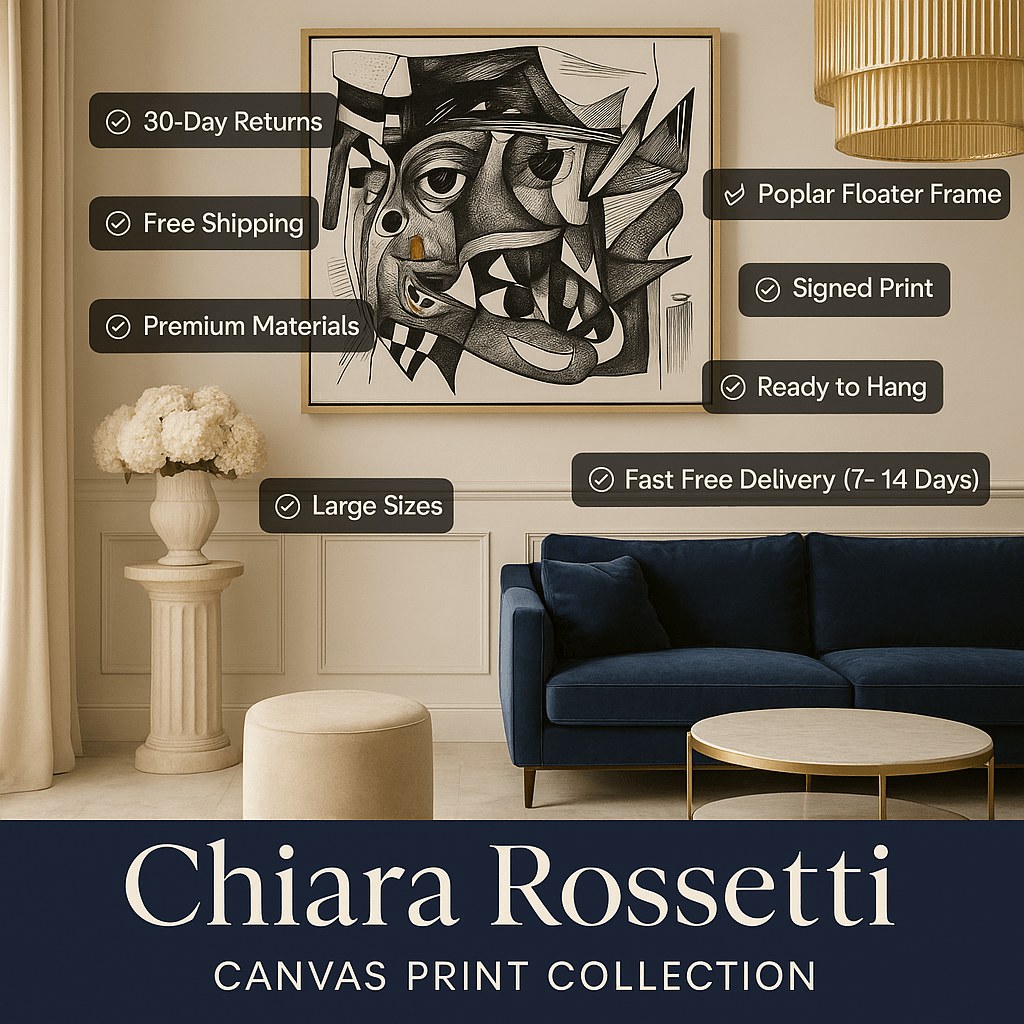 Canvas Print : "Fragmented Reflections" - Black & White Print Art modern abstract canvas wall art by Rossetti Art – luxury interior design artwork for living room, bedroom, office – Black And White Art Black and white artwork black and white canvas