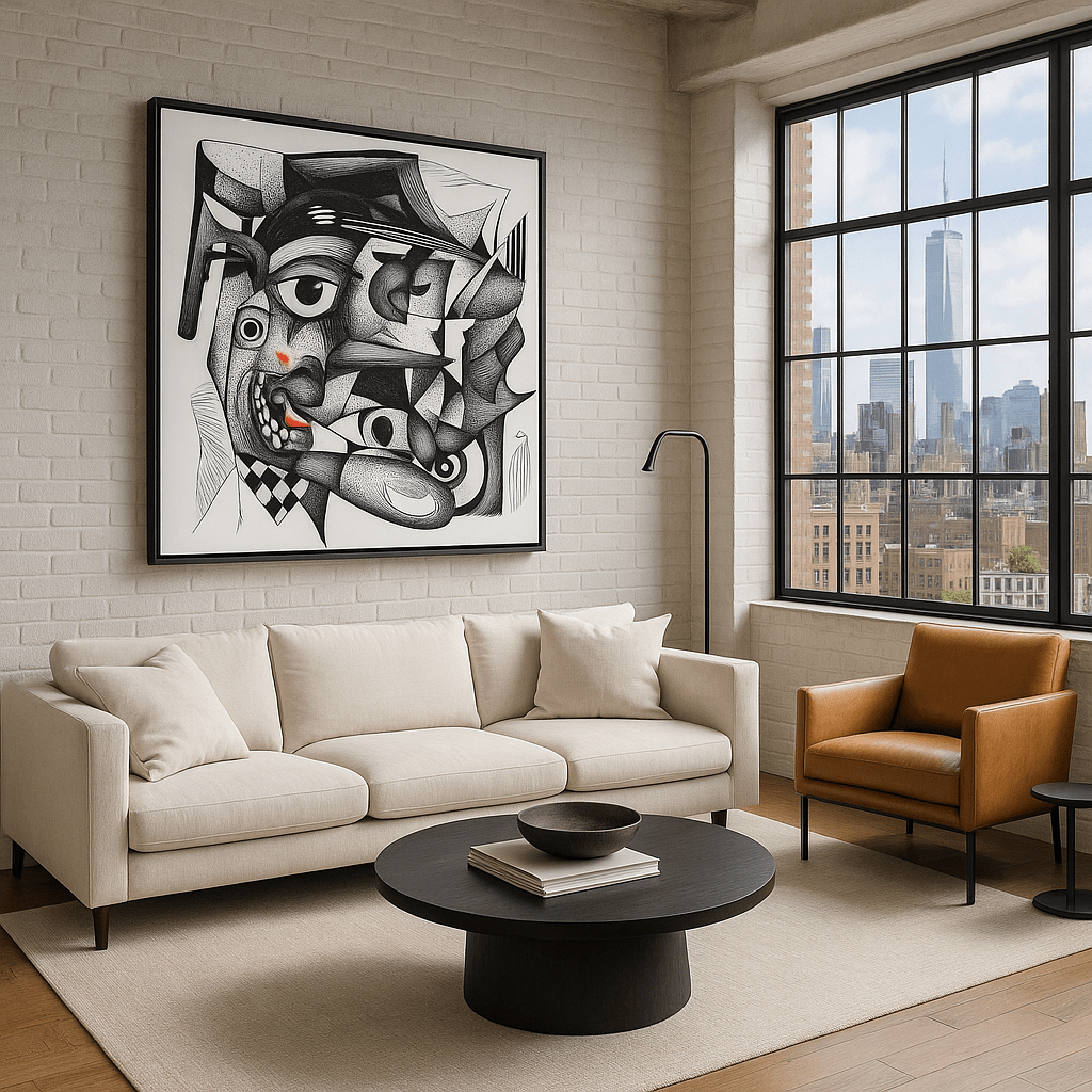 Canvas Print : "Fragmented Reflections" - Black & White Print Art modern abstract canvas wall art by Rossetti Art – luxury interior design artwork for living room, bedroom, office – Black And White Art Black and white artwork black and white canvas