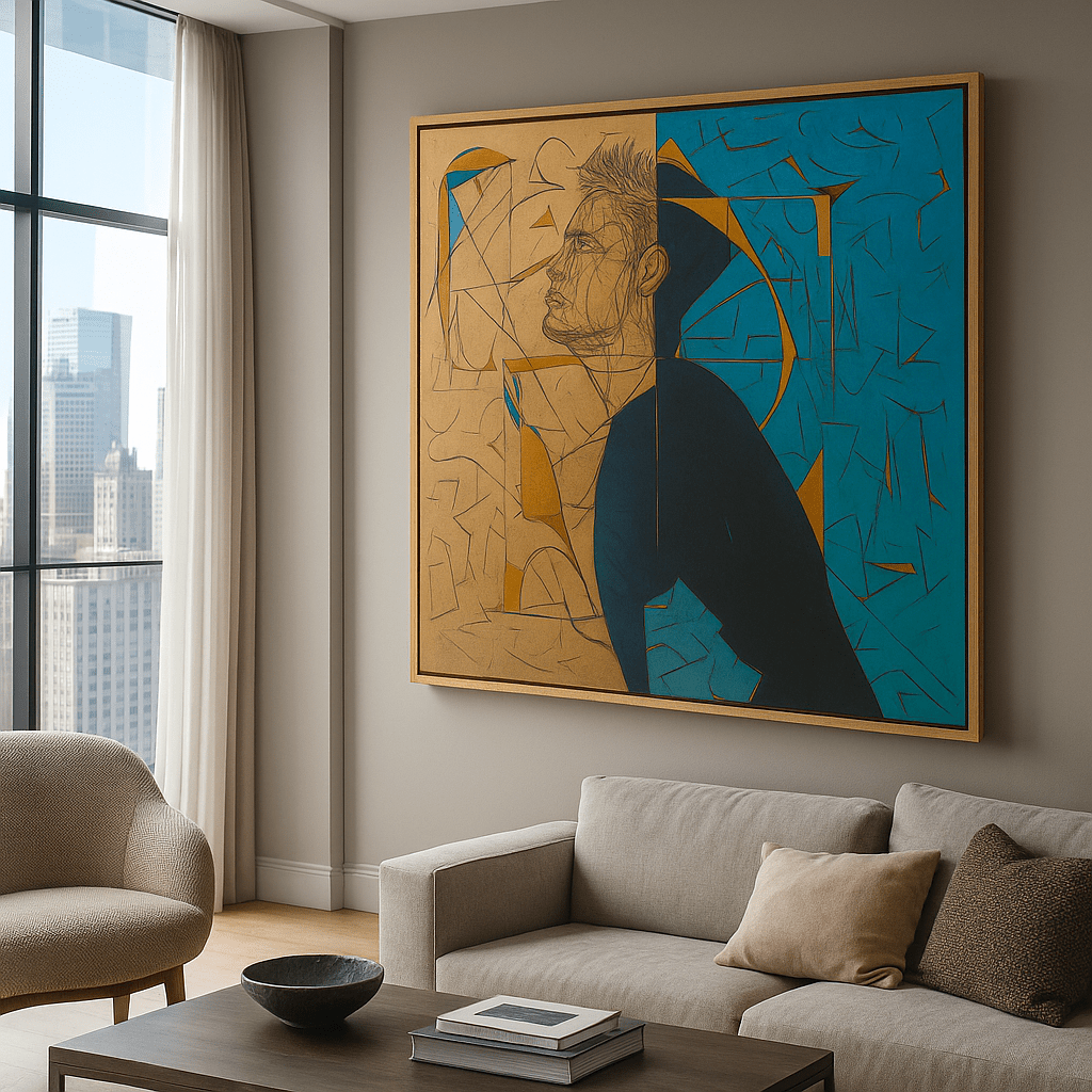 Canvas Print: Fragmented Thoughts Canvas Art – Abstract Male Portrait Print modern abstract canvas wall art by Rossetti Art – luxury interior design artwork for living room, bedroom, office – abstract canvas wall art abstract male portrait Contemporary Art for Sale