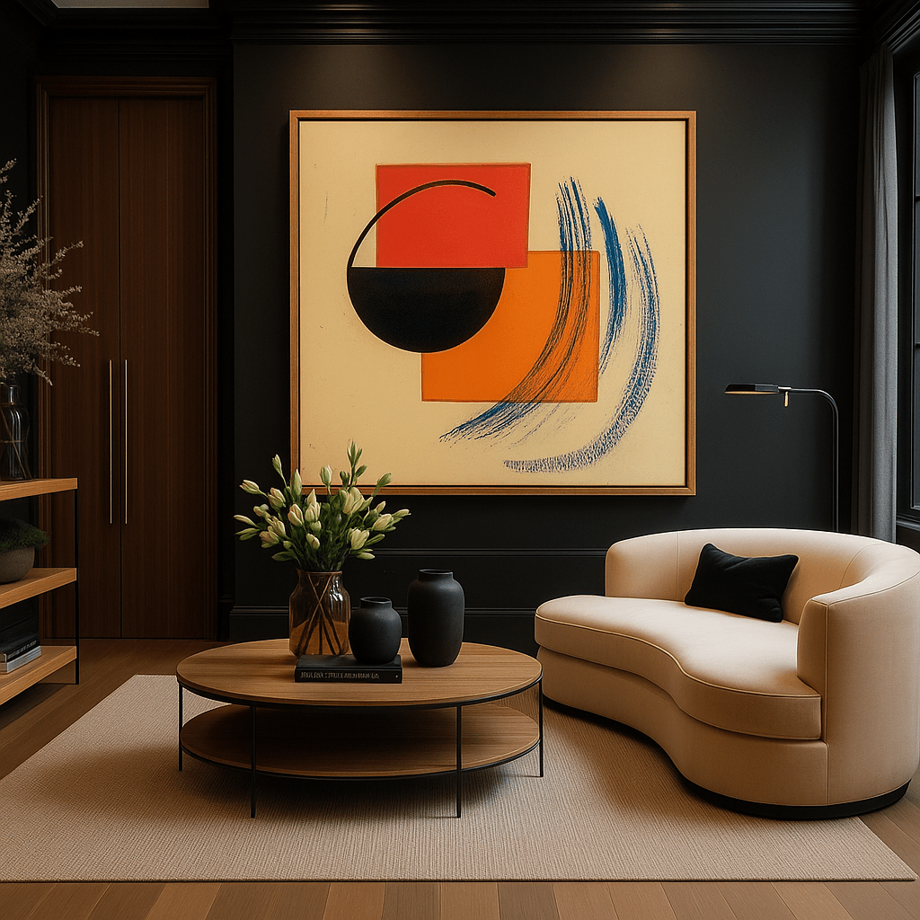 Canvas Print : Geometric Abstract - Modern Shapes Wall Decor modern abstract canvas wall art by Rossetti Art – luxury interior design artwork for living room, bedroom, office – Bold Vibrant Shapes Canvas Contemporary Art for Interiors Dynamic Brushstroke Artwork