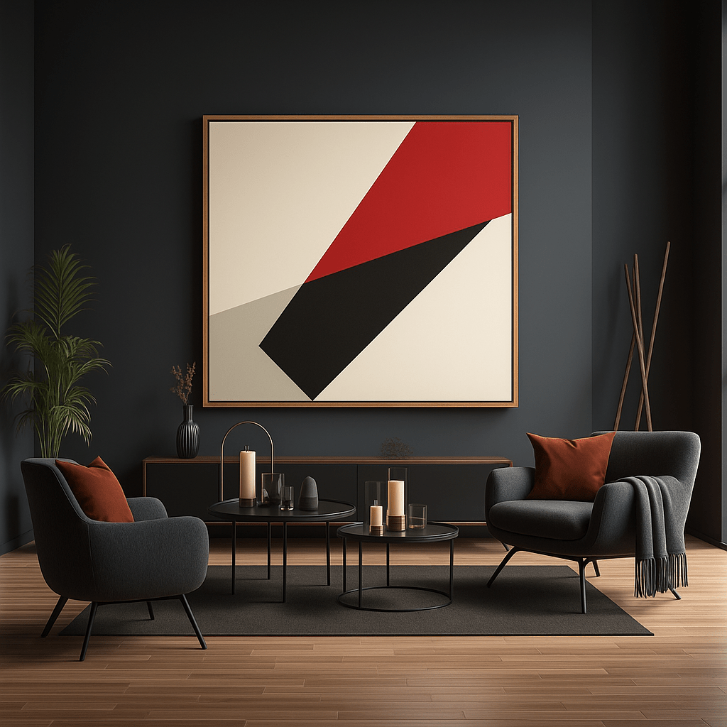 Canvas Print: Geometric Ascent – Red, Black & Beige Modern Art modern abstract canvas wall art by Rossetti Art – luxury interior design artwork for living room, bedroom, office – Bold and Dynamic Artistic Home Accent Colorful Statement Wall Art Contemporary Grid Art