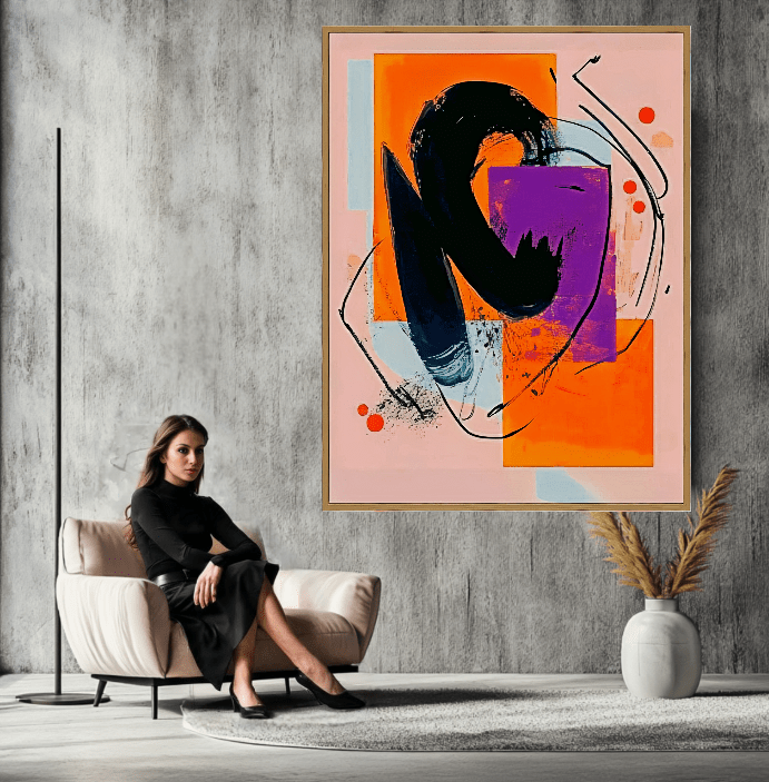 Canvas Print : "Geometric Flow" – Geometric Modern Print modern abstract canvas wall art by Rossetti Art – luxury interior design artwork for living room, bedroom, office – Abstract Grid Art Color Dot Canvas