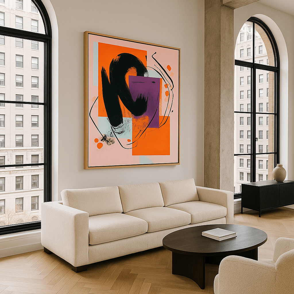 Canvas Print : "Geometric Flow" – Geometric Modern Print modern abstract canvas wall art by Rossetti Art – luxury interior design artwork for living room, bedroom, office – Abstract Grid Art Color Dot Canvas