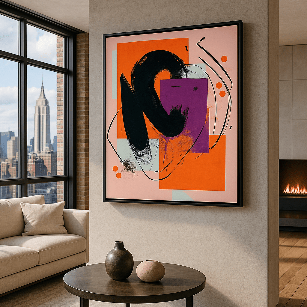 Canvas Print : "Geometric Flow" – Geometric Modern Print modern abstract canvas wall art by Rossetti Art – luxury interior design artwork for living room, bedroom, office – Abstract Grid Art Color Dot Canvas