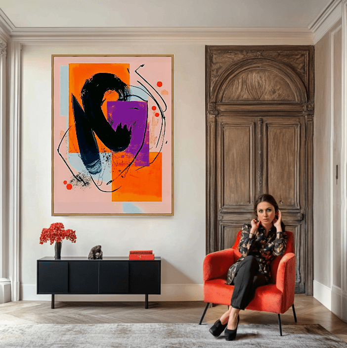 Canvas Print : "Geometric Flow" – Geometric Modern Print modern abstract canvas wall art by Rossetti Art – luxury interior design artwork for living room, bedroom, office – Abstract Grid Art Color Dot Canvas