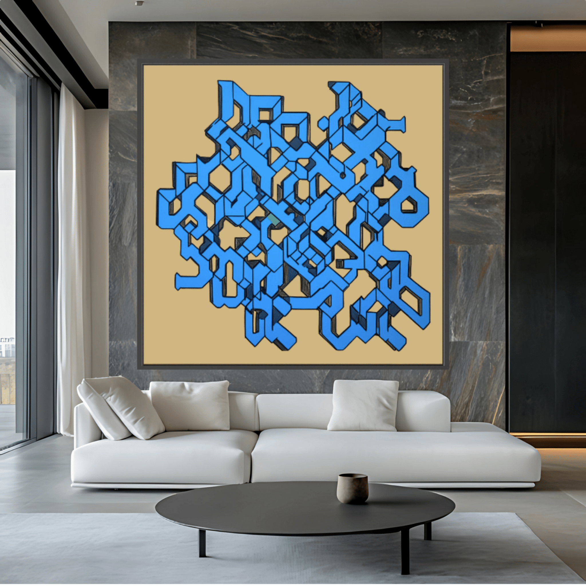 Canvas Print: "Geometric Labyrinth" - Abstract Modern Wall Art modern abstract canvas wall art by Rossetti Art – luxury interior design artwork for living room, bedroom, office – Abstract geometric canvas print Contemporary bold shape artwork Large abstract statement wall decor