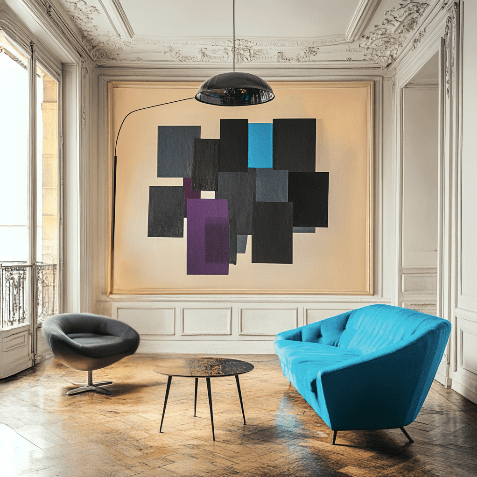 Canvas Print: "Geometric Symphony - Abstract Shapes Art" modern abstract canvas wall art by Rossetti Art – luxury interior design artwork for living room, bedroom, office – Contemporary Geometric Design Geometric Canvas Art Minimalist Art Print