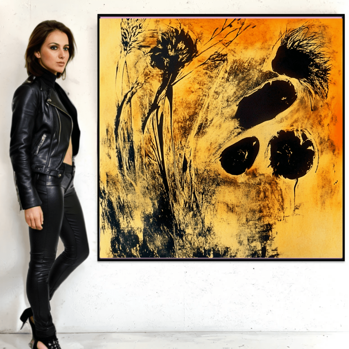 Canvas Print - Golden Botanical Impression – Abstract Nature Art Print modern abstract canvas wall art by Rossetti Art – luxury interior design artwork for living room, bedroom, office – AbstractBotanicalArt FloralAbstractArt GoldenWallArt