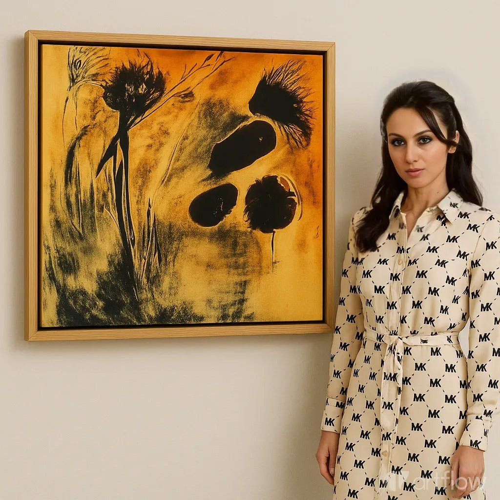 Canvas Print - Golden Botanical Impression – Abstract Nature Art Print modern abstract canvas wall art by Rossetti Art – luxury interior design artwork for living room, bedroom, office – AbstractBotanicalArt FloralAbstractArt GoldenWallArt