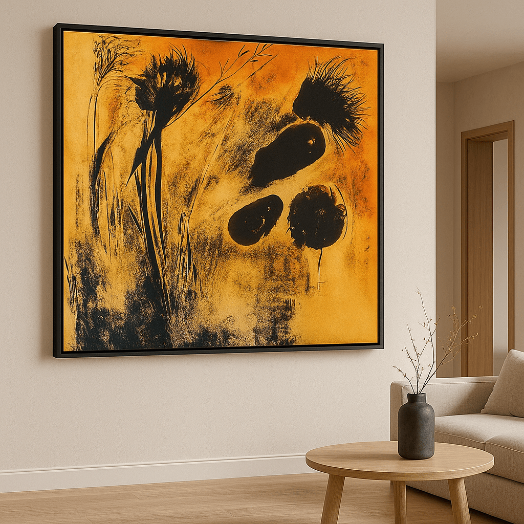 Canvas Print - Golden Botanical Impression – Abstract Nature Art Print modern abstract canvas wall art by Rossetti Art – luxury interior design artwork for living room, bedroom, office – AbstractBotanicalArt FloralAbstractArt GoldenWallArt