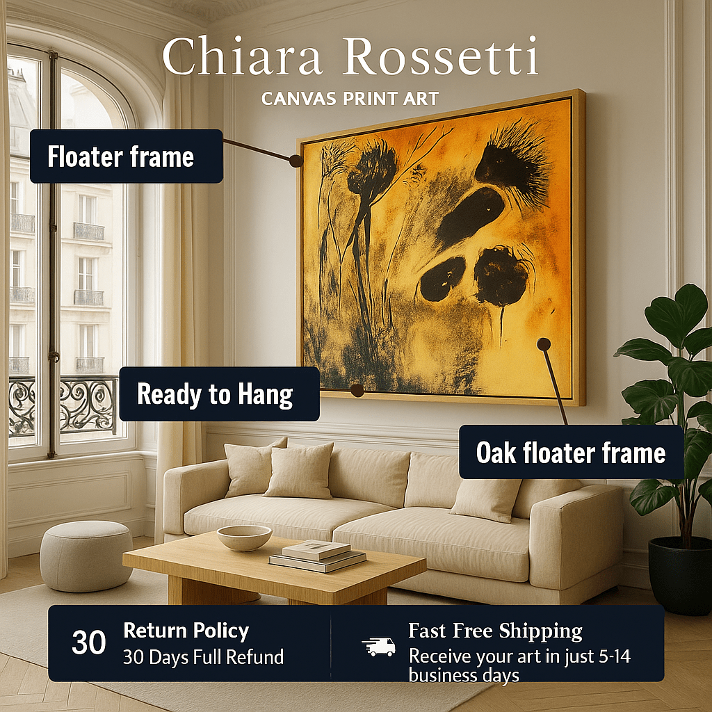 Canvas Print - Golden Botanical Impression – Abstract Nature Art Print modern abstract canvas wall art by Rossetti Art – luxury interior design artwork for living room, bedroom, office – AbstractBotanicalArt FloralAbstractArt GoldenWallArt