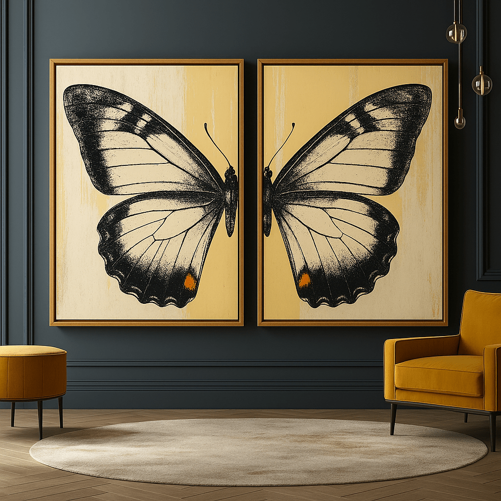 Butterfly Print Wall Art Canvas Print Set of 2: Golden Butterfly