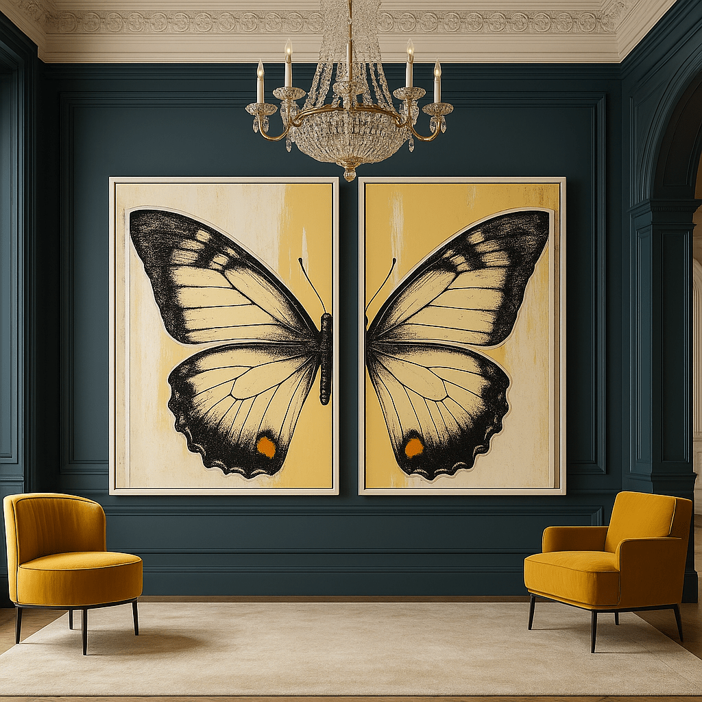 Canvas Print: Golden Butterfly Diptych - Modern Wall Art Set of 2 - Chiara Rossetti