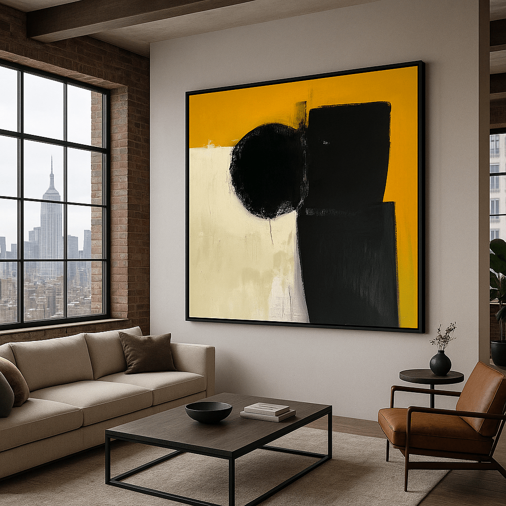 Canvas Print : "Golden Eclipse" - Minimalist Abstract Wall Art Print modern abstract canvas wall art by Rossetti Art β luxury interior design artwork for living room, bedroom, office β Abstract Black and Gold Wall Art contemporary art piece Contemporary Canvas Art