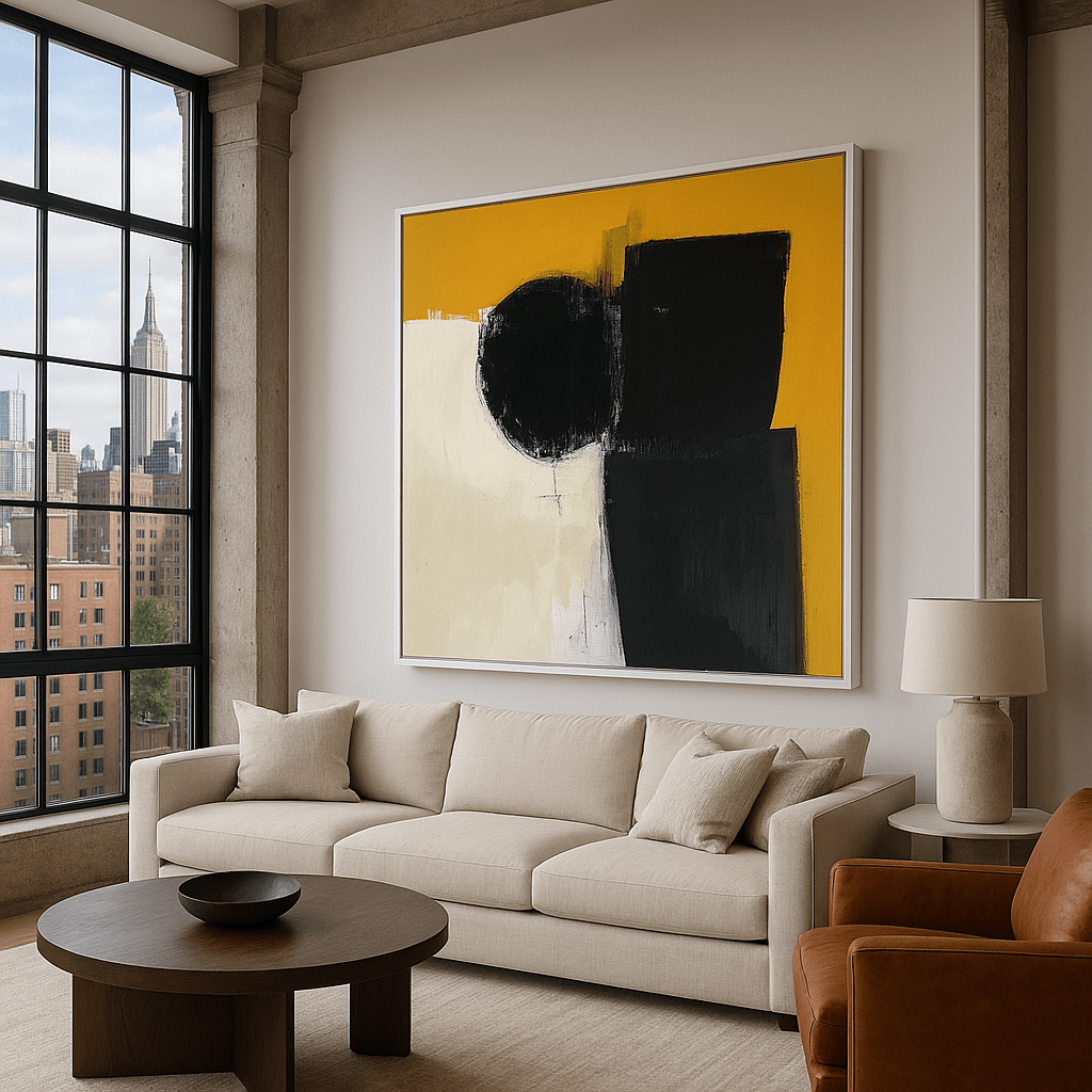 Canvas Print : "Golden Eclipse" - Minimalist Abstract Wall Art Print modern abstract canvas wall art by Rossetti Art β luxury interior design artwork for living room, bedroom, office β Abstract Black and Gold Wall Art contemporary art piece Contemporary Canvas Art