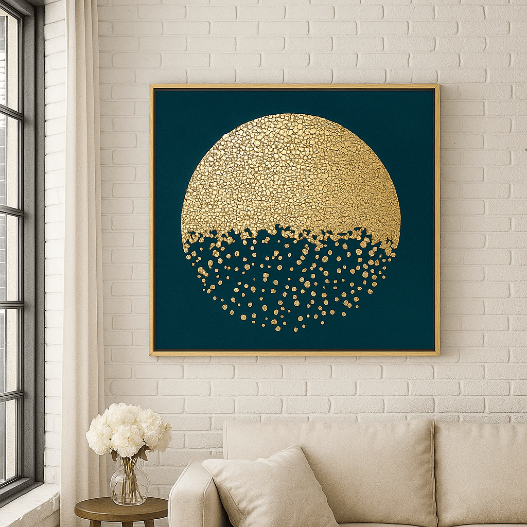 Canvas Print: Golden Eclipse – Modern Abstract Gold Circle Canvas Print | Luxury Minimalist Wall Art by Rossetti Art modern abstract canvas wall art by Rossetti Art – luxury interior design artwork for living room, bedroom, office – abstractnew canvas print art Chiara Rossetti