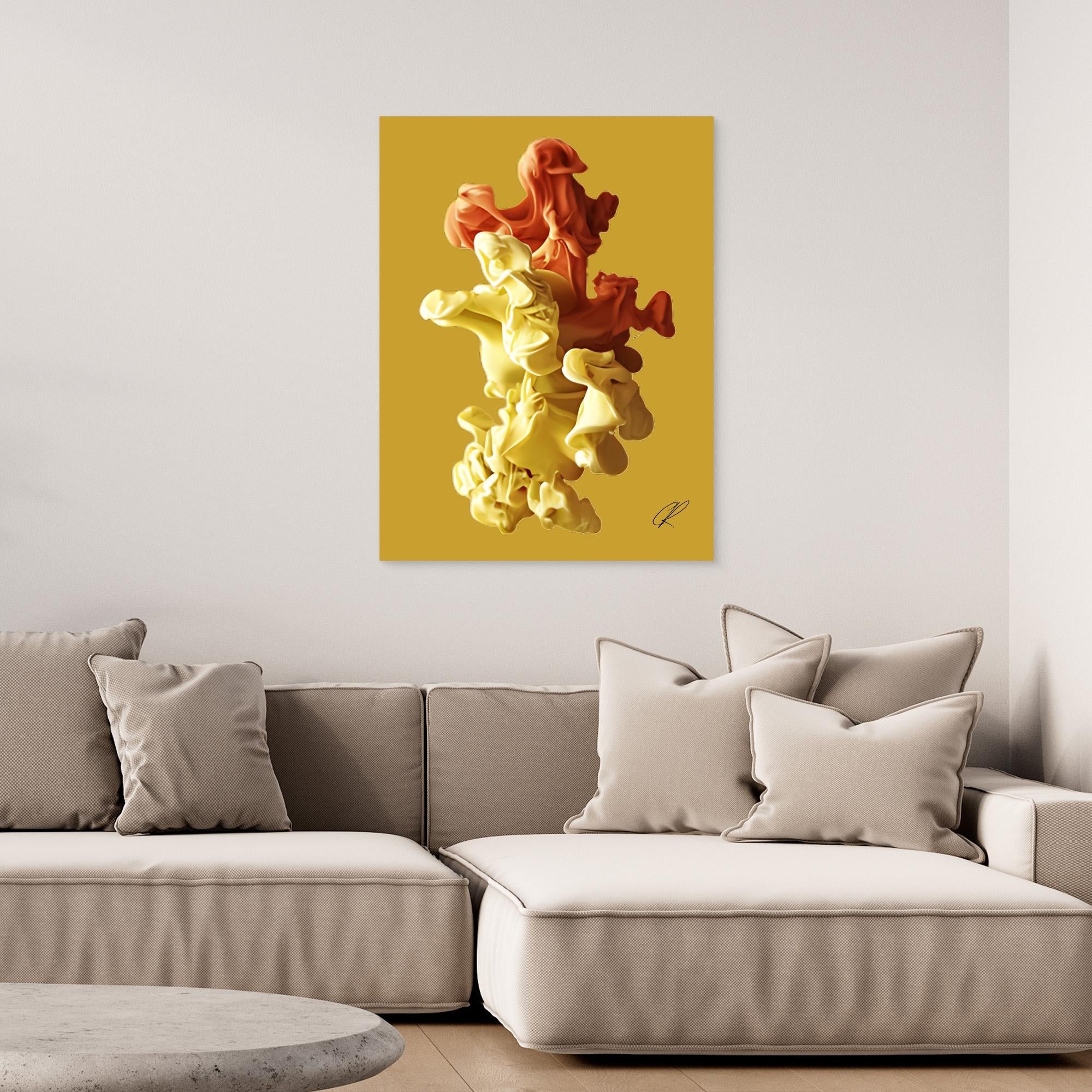 Canvas Print: Golden Ember Bloom – Contemporary Canvas Wall Art modern abstract canvas wall art by Rossetti Art – luxury interior design artwork for living room, bedroom, office – Abstract Canvas Art Creative Wall Piece Framed Canvas Artwork