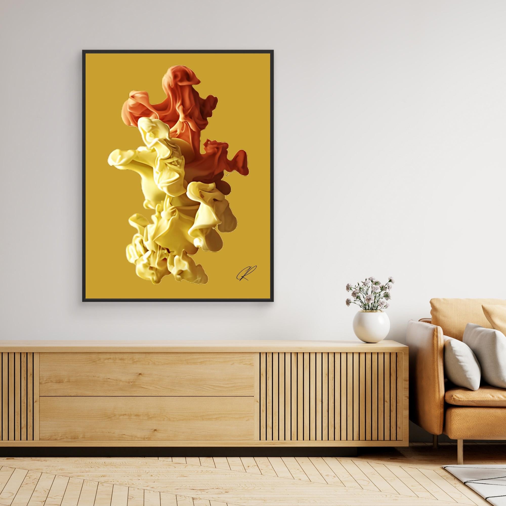 Canvas Print: Golden Ember Bloom – Contemporary Canvas Wall Art modern abstract canvas wall art by Rossetti Art – luxury interior design artwork for living room, bedroom, office – Abstract Canvas Art Creative Wall Piece Framed Canvas Artwork