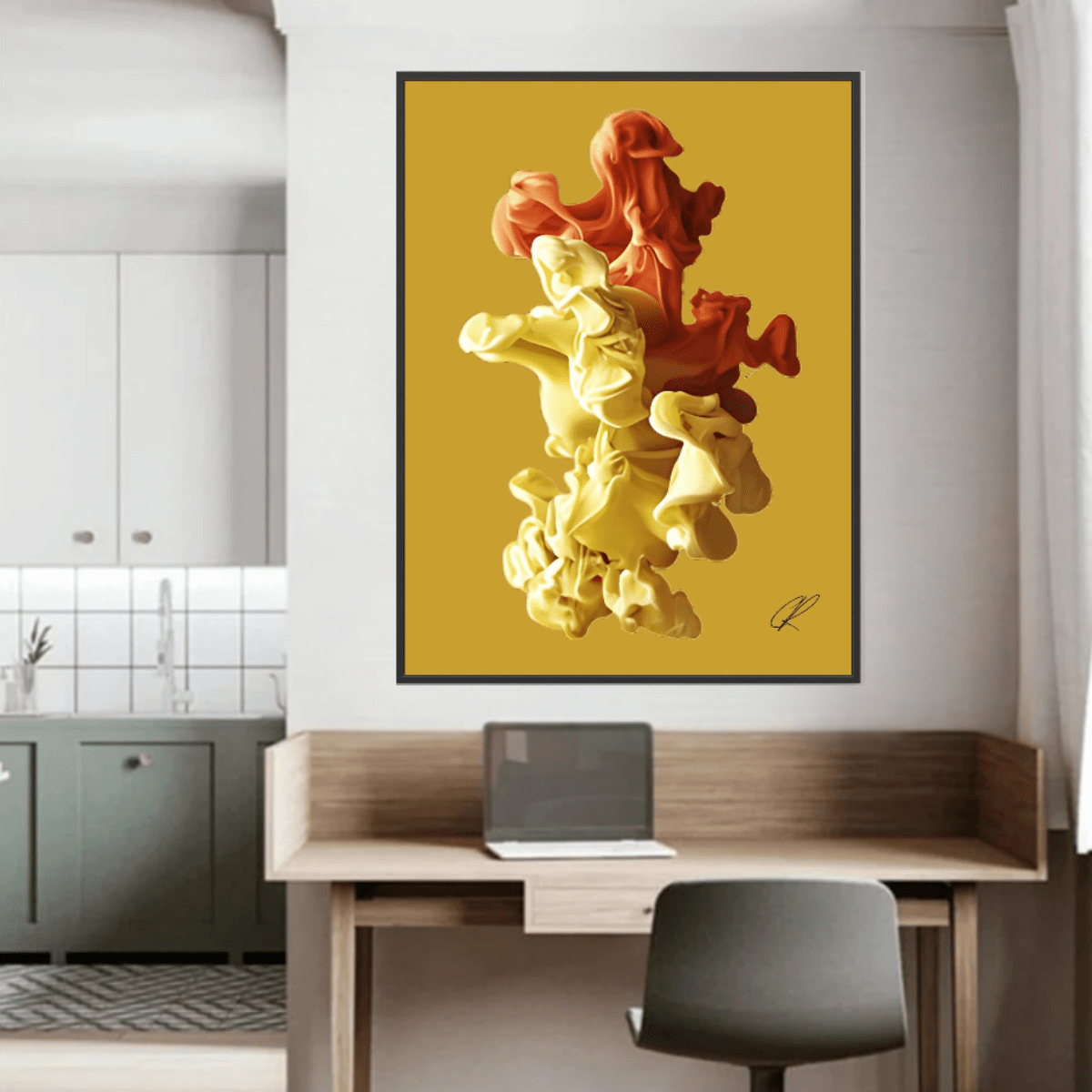 Canvas Print: Golden Ember Bloom – Contemporary Canvas Wall Art modern abstract canvas wall art by Rossetti Art – luxury interior design artwork for living room, bedroom, office – Abstract Canvas Art Creative Wall Piece Framed Canvas Artwork
