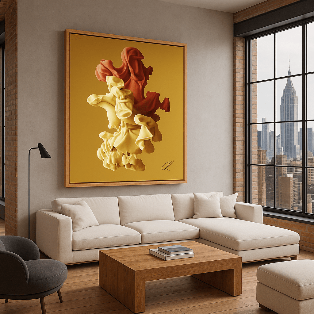 Canvas Print: Golden Ember Bloom – Contemporary Canvas Wall Art modern abstract canvas wall art by Rossetti Art – luxury interior design artwork for living room, bedroom, office – Abstract Canvas Art Creative Wall Piece Framed Canvas Artwork