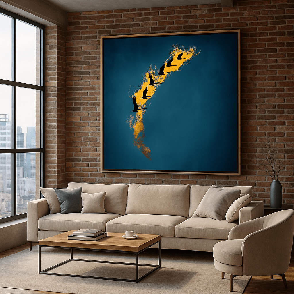 Canvas Print: Golden Flight – Abstract Minimalist Canvas Print for Modern Homes modern abstract canvas wall art by Rossetti Art – luxury interior design artwork for living room, bedroom, office – abstract wall art canvas print art Chiara Rossetti