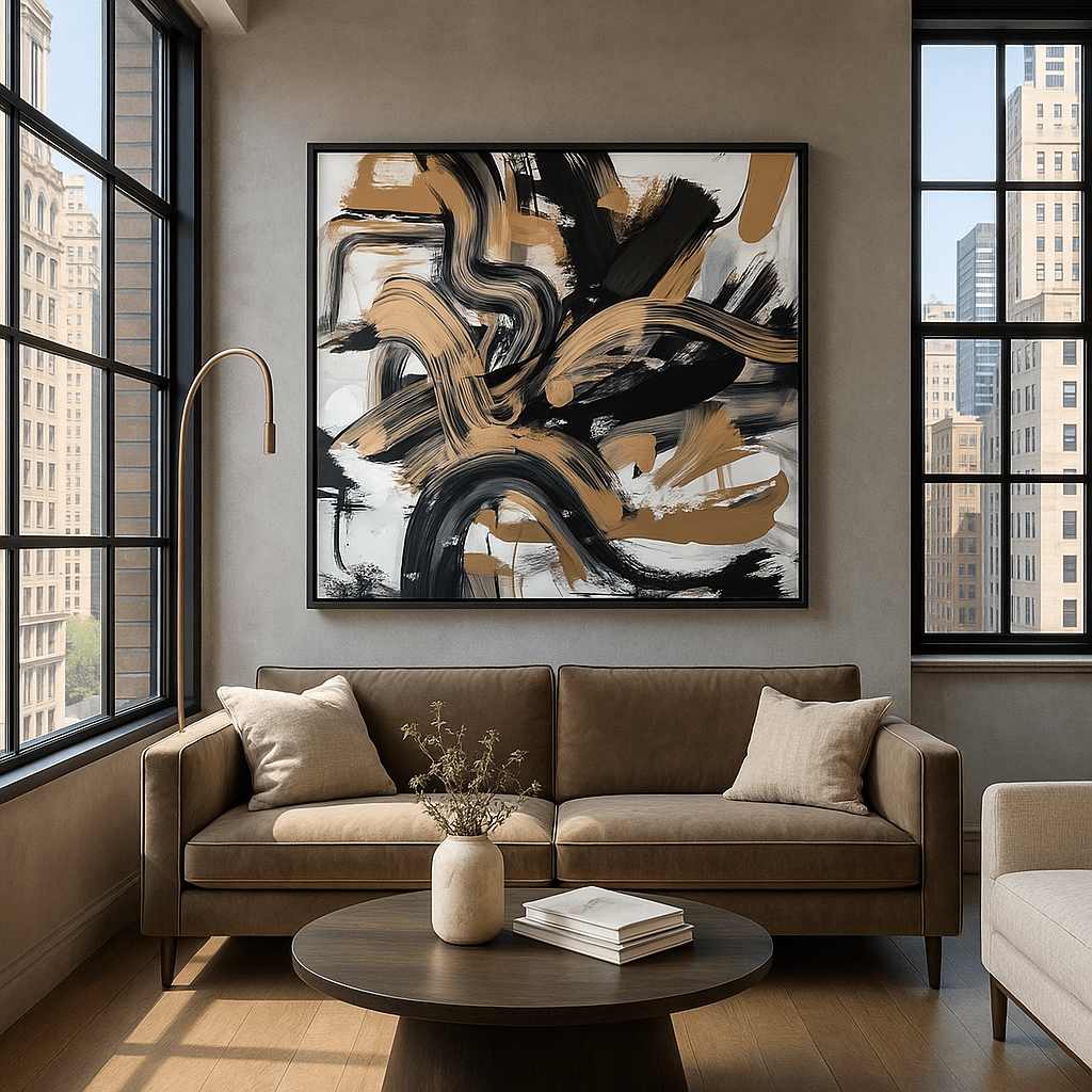 Canvas Print : "Golden Flow II" - Brushstroke Abstract Art Print - Chiara Rossetti