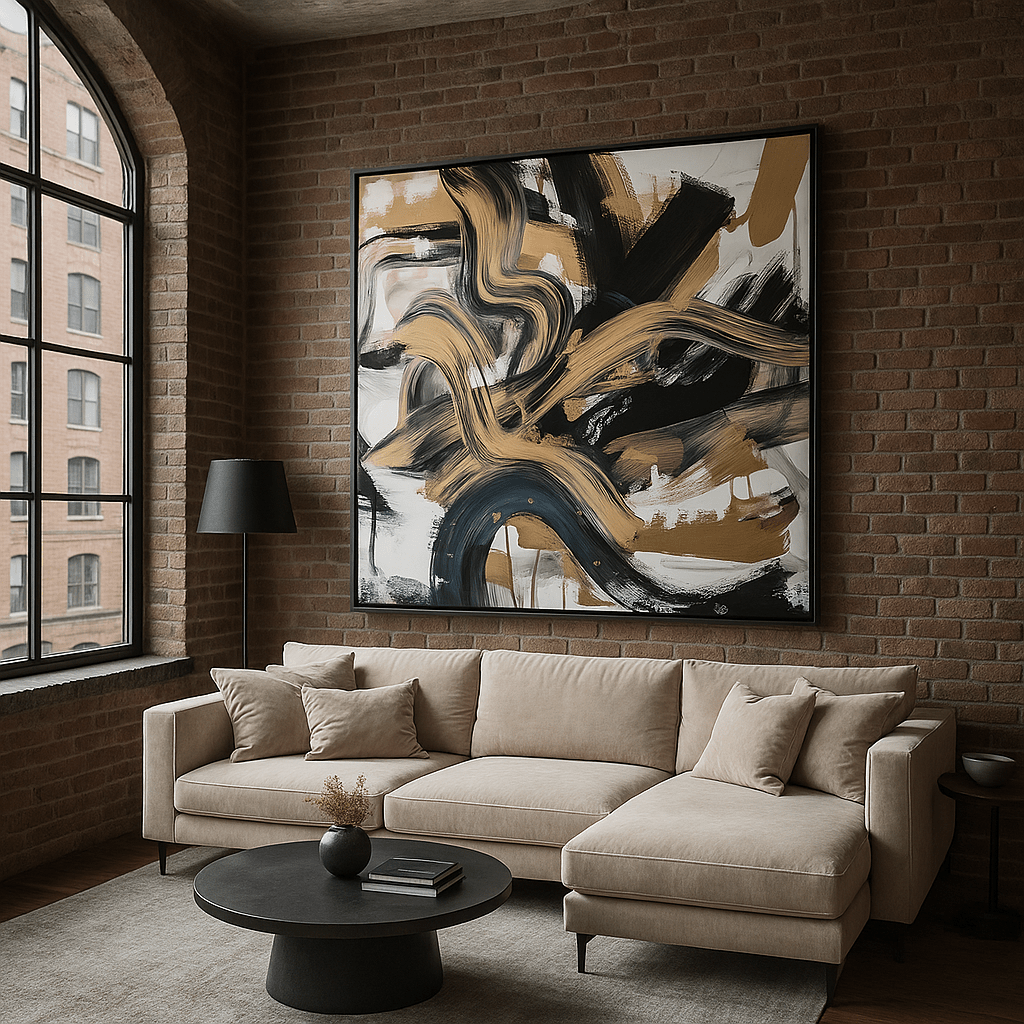 Canvas Print : "Golden Flow II" - Brushstroke Abstract Art Print - Chiara Rossetti
