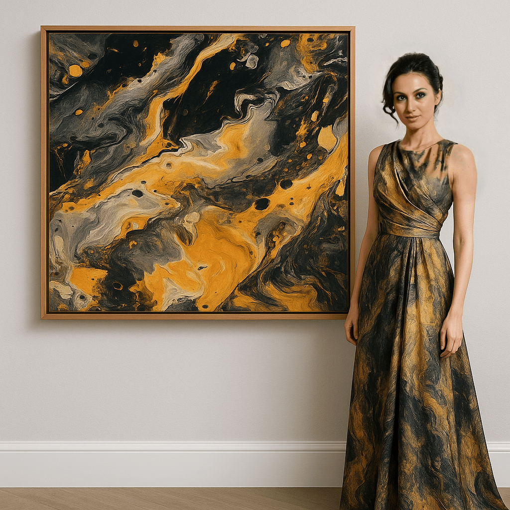 Canvas Print: "Golden Fluid Chaos" - Abstract Art Wall Decor modern abstract canvas wall art by Rossetti Art – luxury interior design artwork for living room, bedroom, office – Abstract Gold Wall Art Bold Abstract Decor Dramatic Interior Art