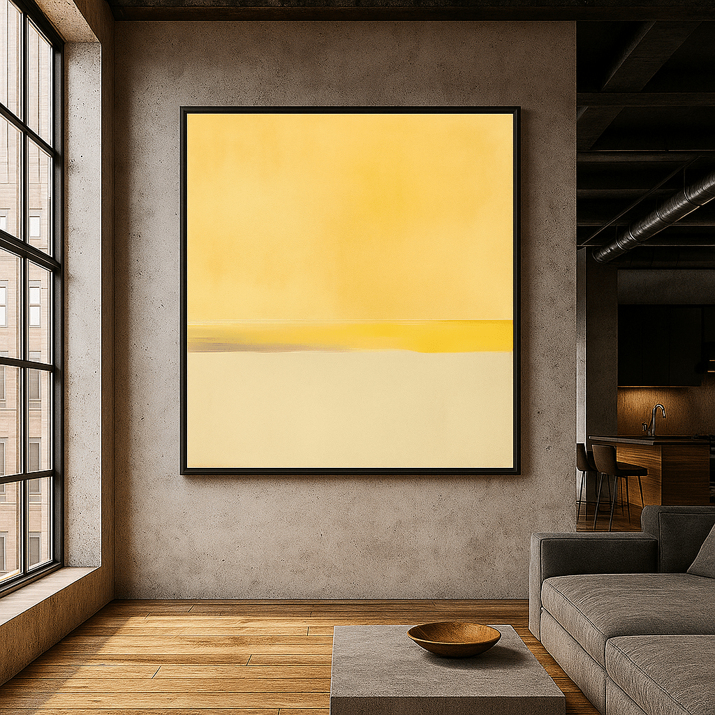 Canvas Print: Golden Haze - Minimalist Yellow Wall Art for Modern Interiors modern abstract canvas wall art by Rossetti Art – luxury interior design artwork for living room, bedroom, office – abstract wall art canvas print art Chiara Rossetti